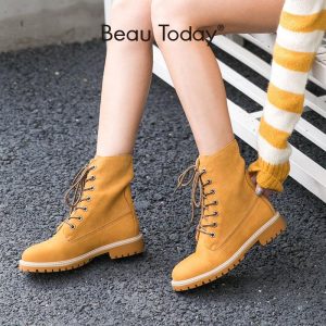 BeauToday Desert Boots Women Cow Suede Leather Patchwork Lace-Up Ankle Boots Autumn Winter Lady Outdoor Shoes Handmade 02205