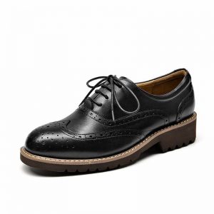 BeauToday Oxfords Women Sheepskin Genuine Leather Retro Wingtip Round Toe Lace-Up Ladies Brogue Waxing Flat Shoes Handmade 21822