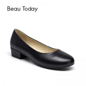 BeauToday Pumps Women Work Shoes Soft Genuine Cow Leather Round Toe Top Brand Office Ladies Shoes Handmade 15026